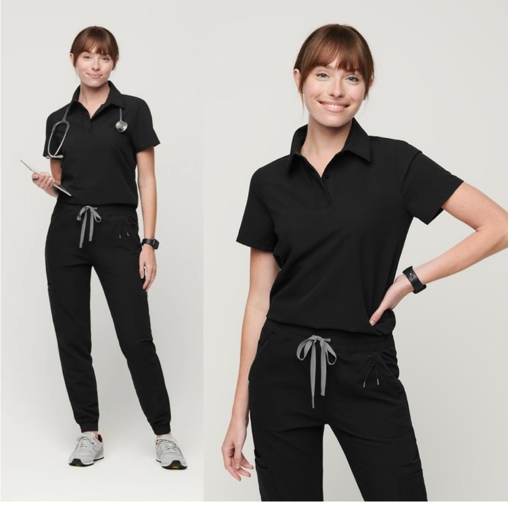 Figs Nala Shortsleeve ScrubPolo - Black - XS